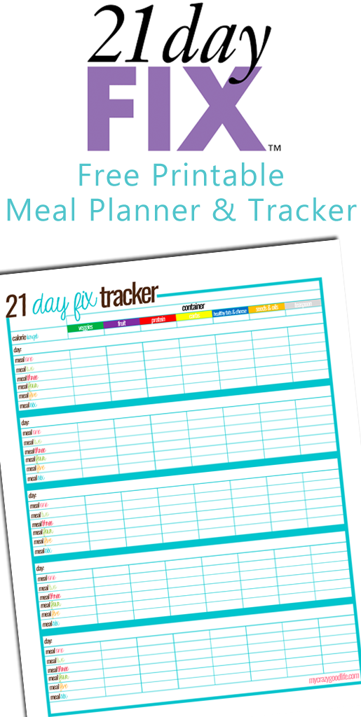 Free Printable 21 Day Fix Meal Tracker | My Crazy Good Life
