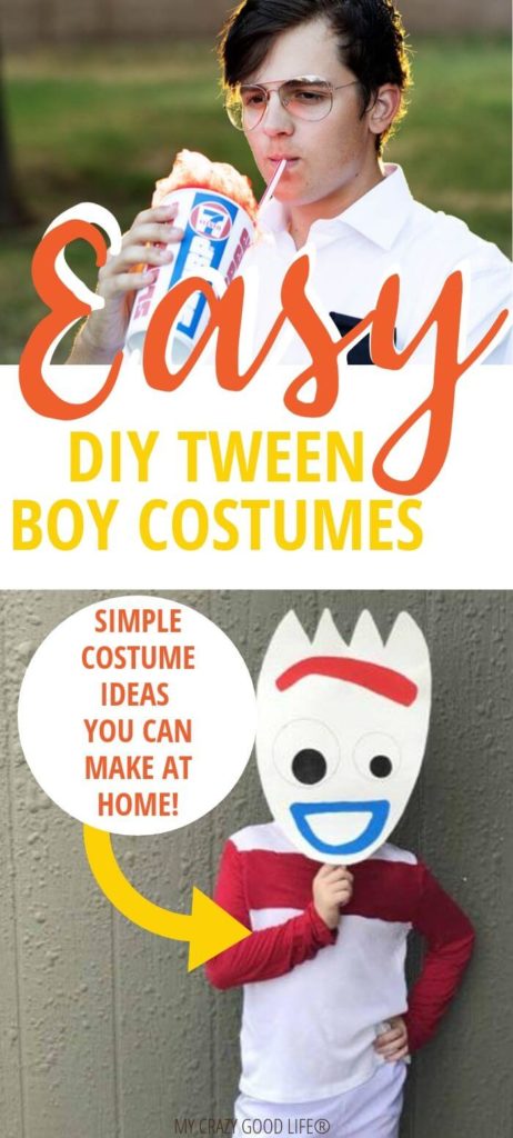 easy tween boy halloween costumes pin showing some ideas and the title in the middle. 