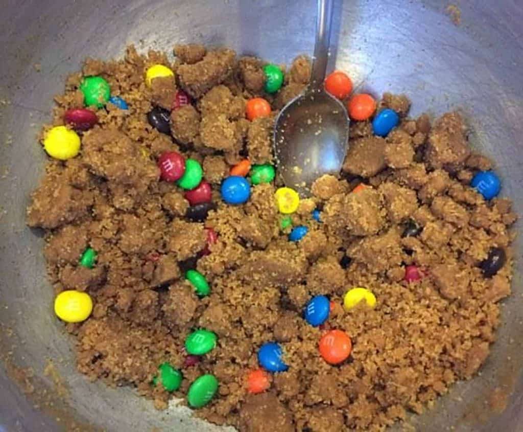 Easy Gluten Free Cookies and M&Ms batter in a bowl