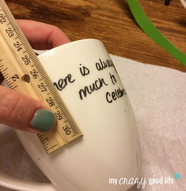 Taping off glitter coffee mug 