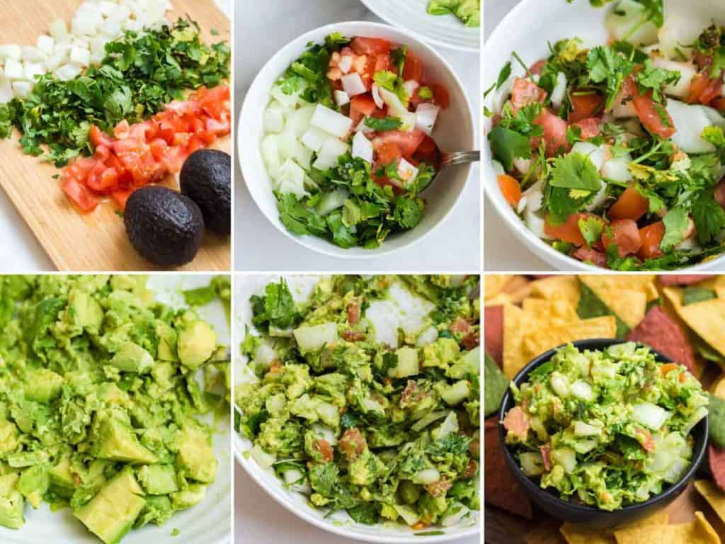 collage of images showing steps to make Easy Guacamole Recipe
