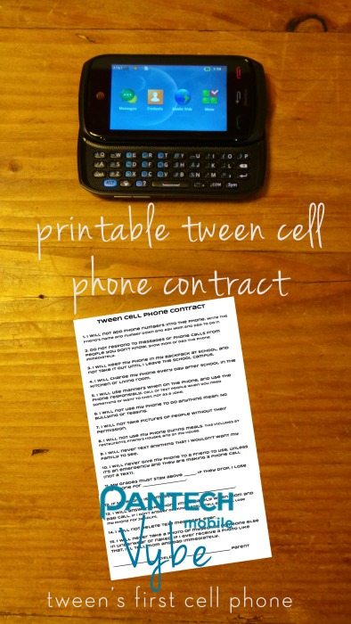 Pantech Vybe and Printable Tween Cell Phone Contract