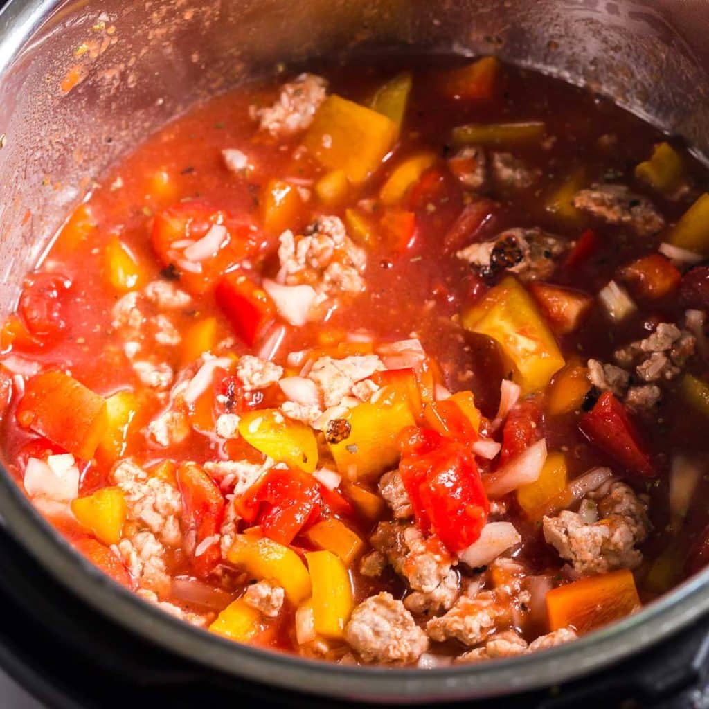 stuffed pepper soup ready to be cooked in an instant pot