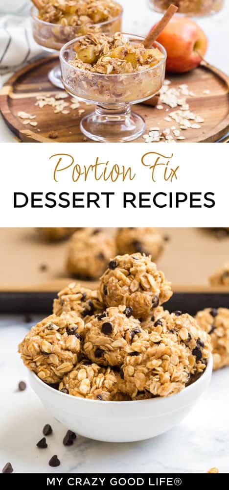 apple crumble and protein balls in a collage with text for Pinterest.