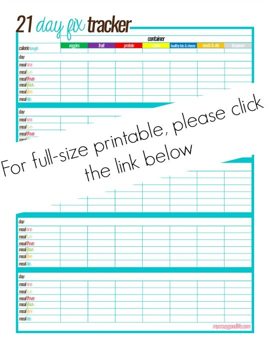 Free Printable 21 Day Fix Meal Tracker My Crazy Good Life
