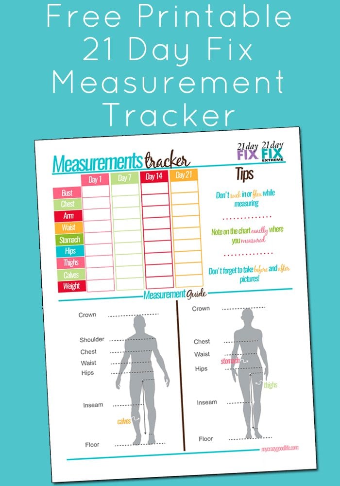 Free Printable 21 Day Fix Measurement Tracker