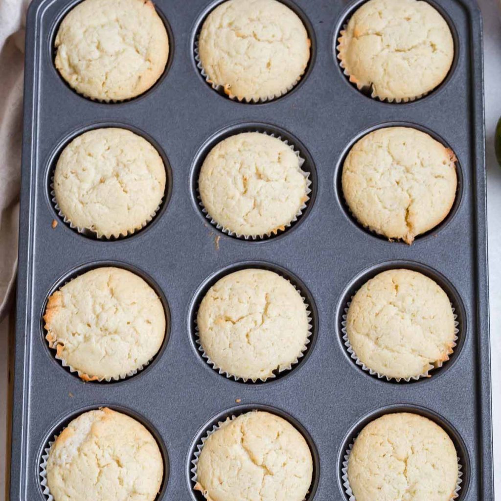 view of cooked margarita cupcakes in a cupcake pan