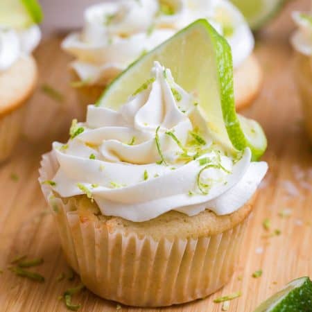 Margarita Cupcake with frosting and garnished with a slice of lime