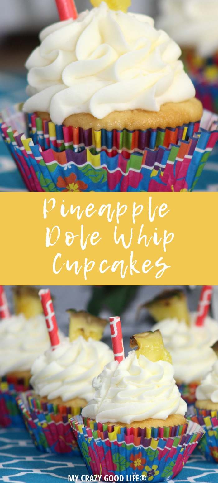 collage image of cupcakes in colorful wrappers and pineapple garnish
