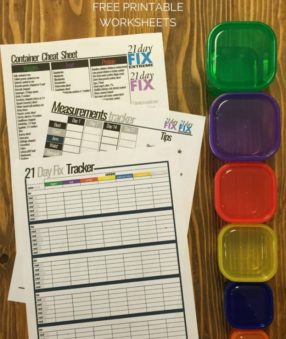 21 Day Fix Free Printable Worksheets for meal tracking, measurements, and a container cheat sheet.