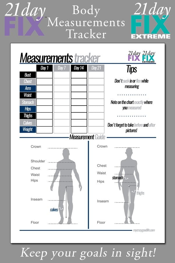 Free Printable 21 Day Fix Body Measurements Tracker My Crazy Good Life