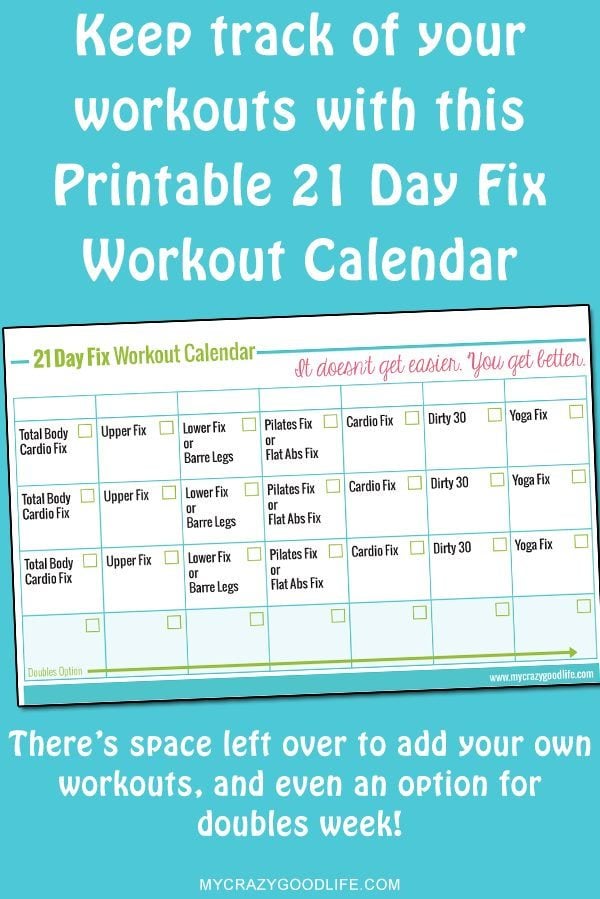 Printable 21 Day Fix Workout Calendar