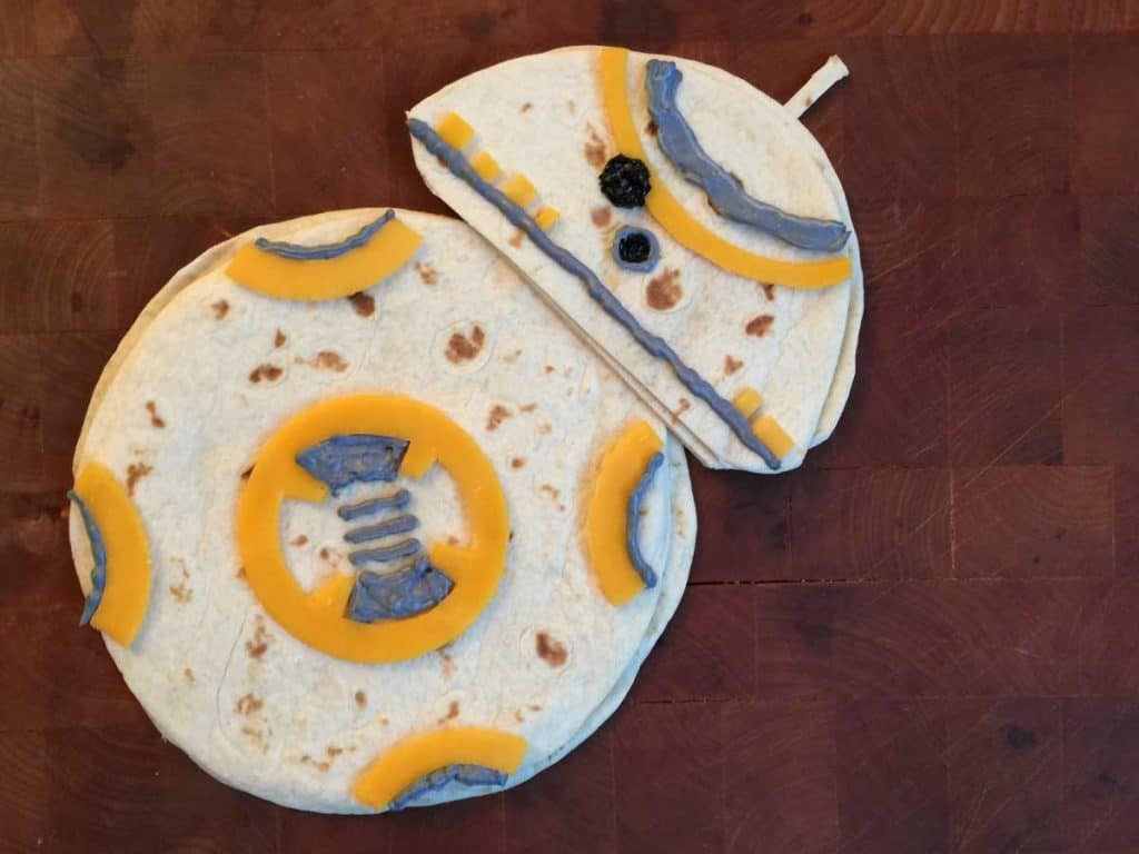quesadilla cut and designed to look like BB8 from Star Wars