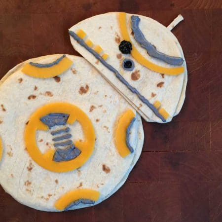 quesadilla cut and designed to look like BB8 from Star Wars