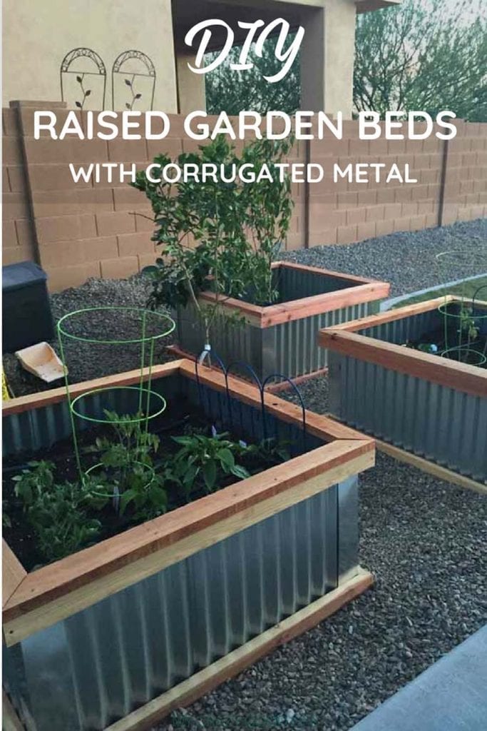 three raised bed boxes filled with soil and plants