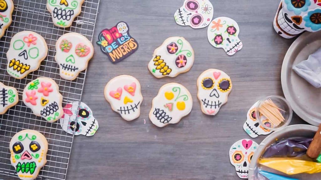 assortment of sugar skull cookies
