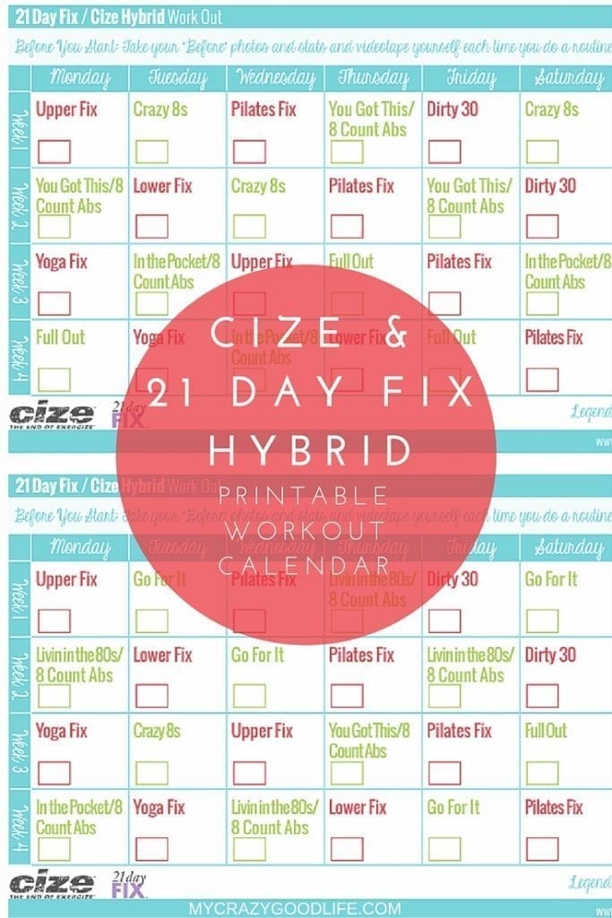 Download & Print The 21 Day Fix Workout Calendar