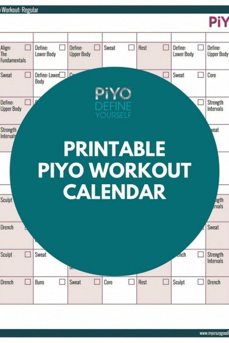 Piyo Workout Calendar Regular Version