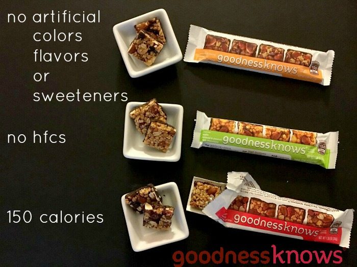 goodnessknows Snack Bars: NO artificial ingredients and only 150 calories each.