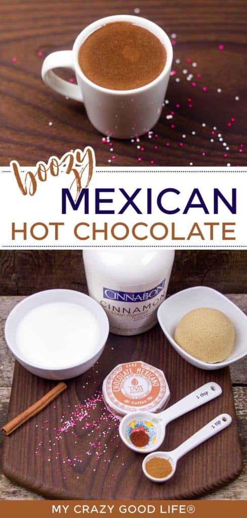 images and text of Boozy Mexican Hot Chocolate for pinterest