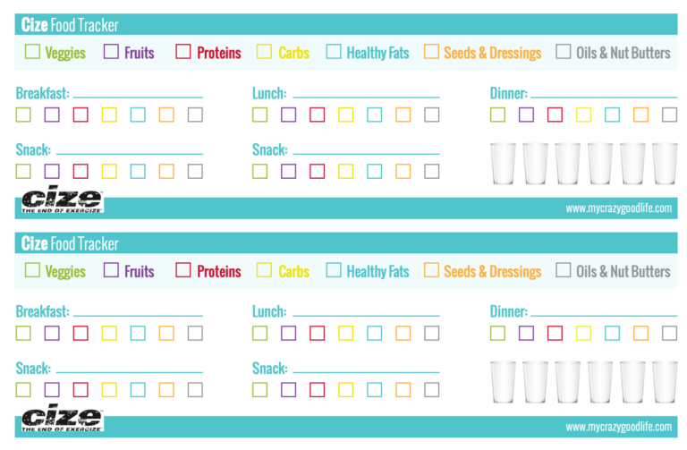 Free Printable Cize Meal Tracker
