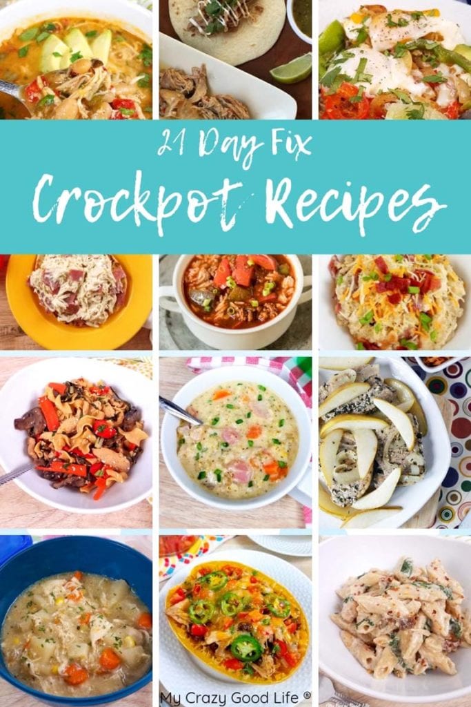 a collage of images of 21 day fix crockpot recipes