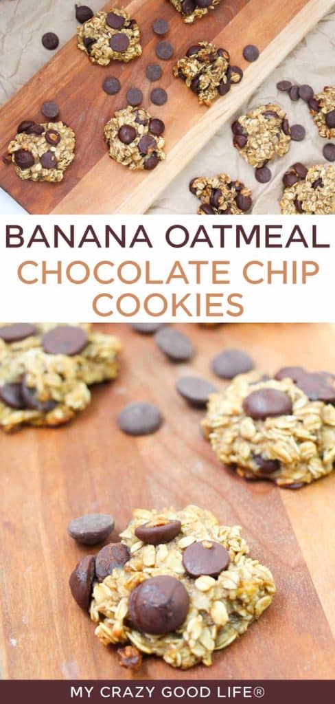 images and text of Banana Oatmeal Chocolate Chip Cookies for pinterest