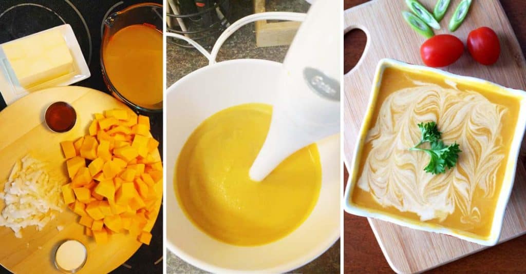 collage of images showing steps to make Dairy Free Butternut Squash Soup Recipe