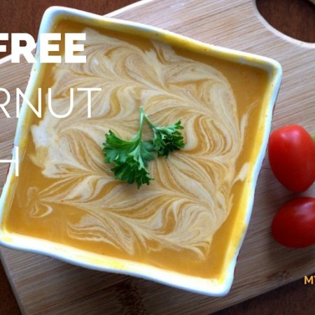 This Dairy free butternut squash soup is a delicious way to warm up on a chilly or rainy day. Stick it in the crock pot to cook all day, or whip it up in your Vitamix for a quick dinner. Coconut milk makes this soup dairy free, or you could use heavy cream if you prefer. It's even delicious with no cream at all!