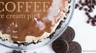 This coffee ice cream pie is a no bake treat! A crunchy Oreo cookie crust with coffee ice cream filling and chocolate syrup to top it off. It's a family birthday favorite!