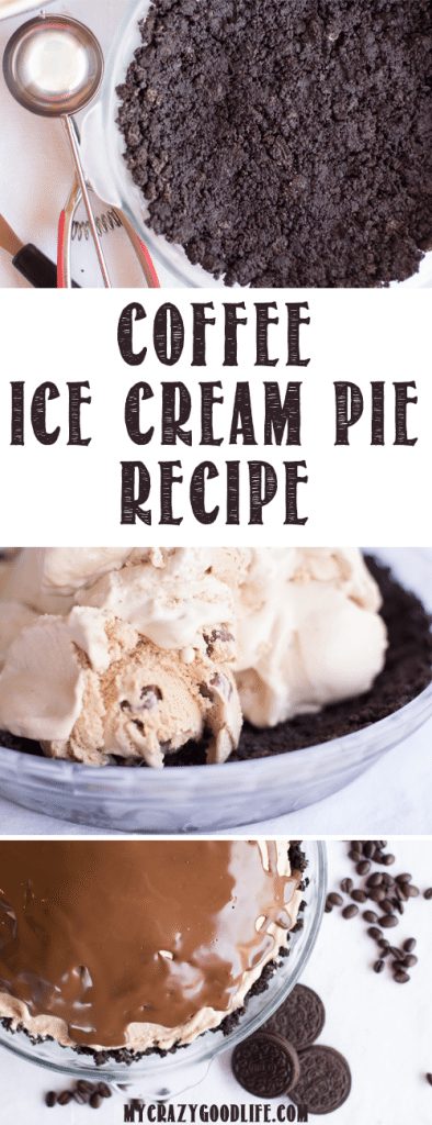 This coffee ice cream pie is a no bake treat! A crunchy Oreo cookie crust with coffee ice cream filling and chocolate syrup to top it off. It's a family birthday favorite!