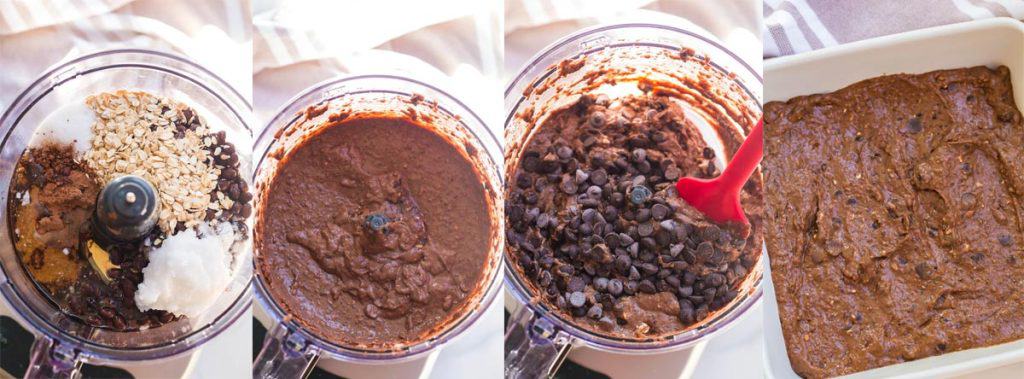 collage showing the steps for how to make these vegan black bean protein brownies