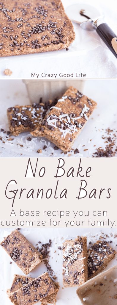 These no bake granola bars are the perfect base recipe that you can customize for your family. The base is made from peanut butter and honey. Kids LOVE to help with these!