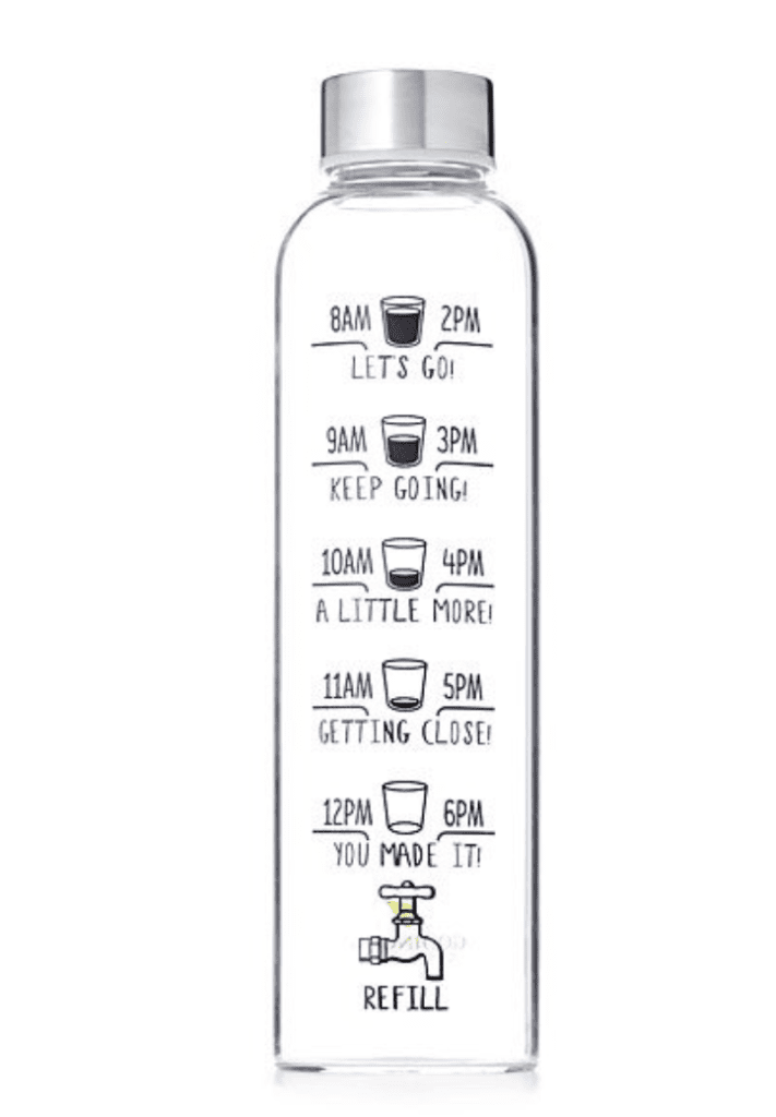 water bottle with lines for where to drink to