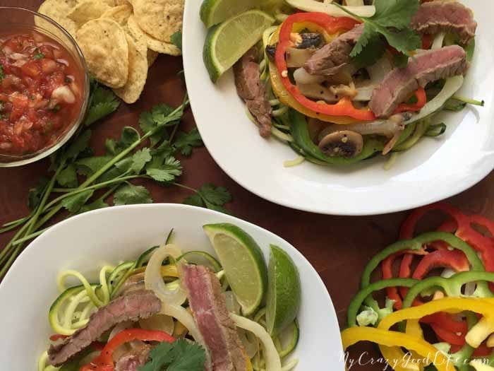 Zoodle recipes are so popular right now for good reason–zoodles are delicious and healthy. You can add zucchini noodles to almost any meal and their hearty texture is satisfying and filling. I hope you love these Steak Fajita Zoodles as much as we do.