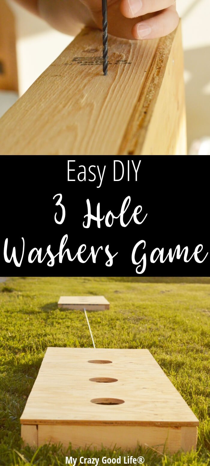 This awesome DIY Lawn Game is super easy to make and will last for years to come! 3 Hole Washers Game is much cheaper to build than it is to buy and ship. Summer Party Game | Washers DIY Game | Three Hole Washers Game | Holy Board Game