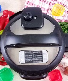 instant pot from above with fresh vegetables around it