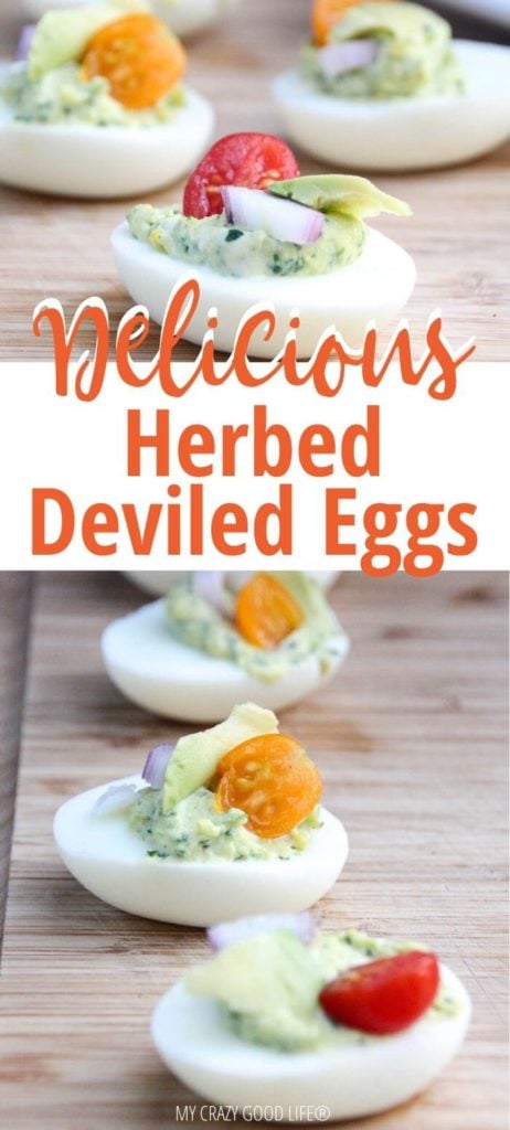 pin for delicious herbed deviled eggs