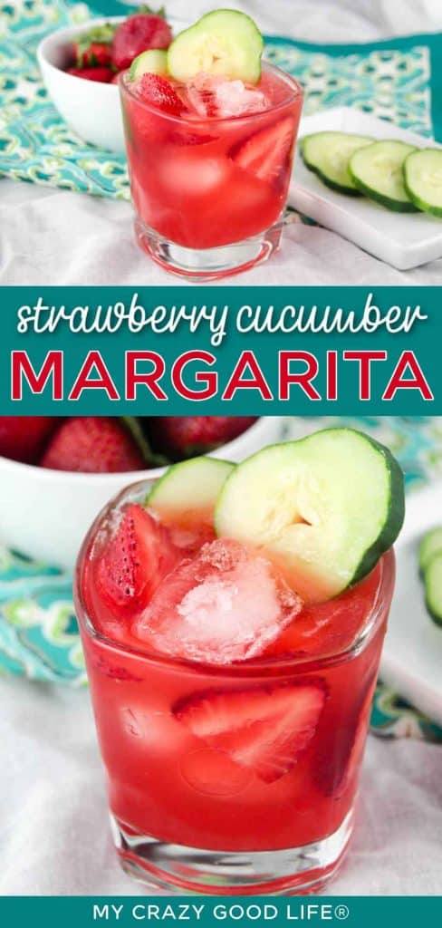 image and text of Strawberry Cucumber Margarita for pinterest