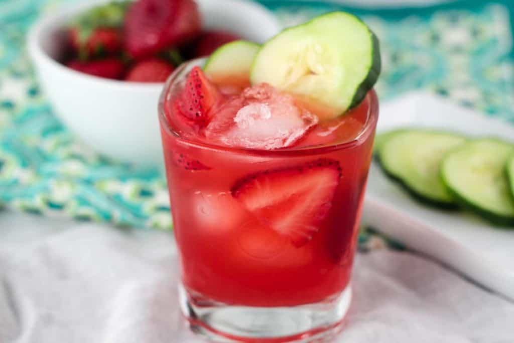 Strawberry Cucumber Margarita in glass cup