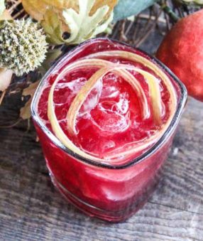 Create the taste of fall with this Autumn Bourbon Cocktail, garnished with Rhubarb.