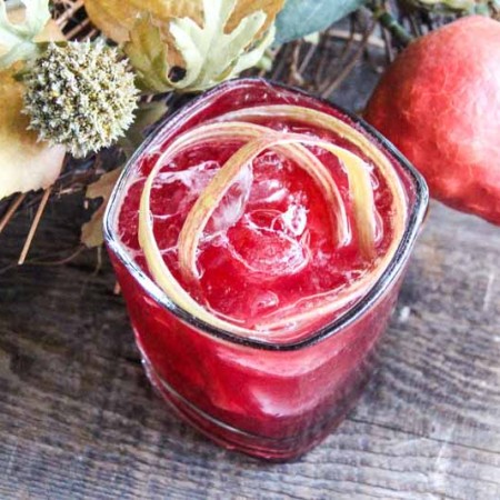 Create the taste of fall with this Autumn Bourbon Cocktail, garnished with Rhubarb.