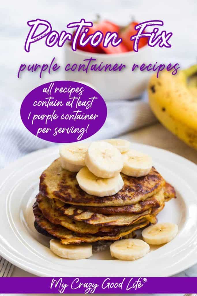white plate of banana pancakes with text for pinterest