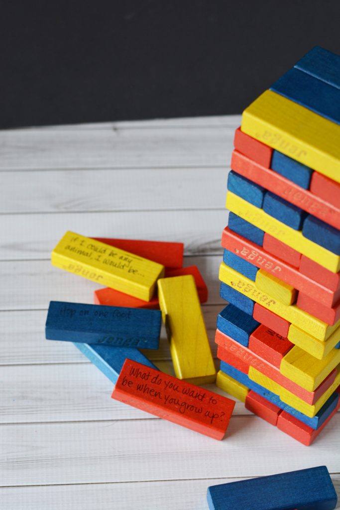 Turn your boring, regular game into an amazingly entertaining DIY Family Jenga! Everyone will be thinking, moving, and laughing before you know it!