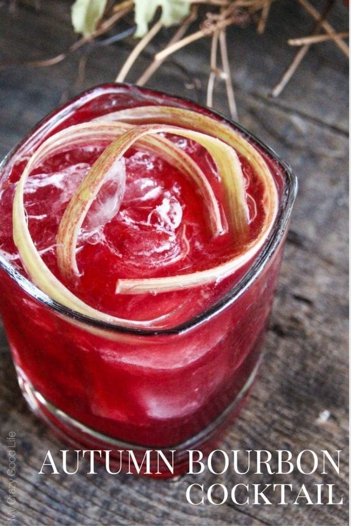Create the taste of fall with this Autumn Bourbon Cocktail, garnished with Rhubarb.