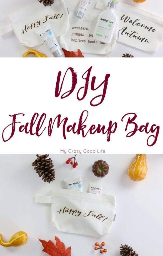 This DIY Fall Makeup Bag is a super easy DIY! Carry around your fall hand lotions to keep your skin moisturized daily. This post was sponsored by AmLactin Skin Care.