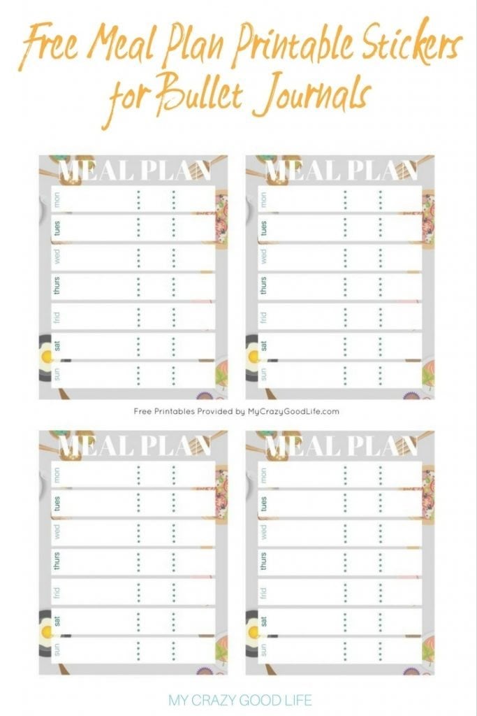 These FREE meal plan printable bullet journal stickers are perfect for your meal planning. Print a sheet of 1 or 4 per page, or adjust size to your needs. 