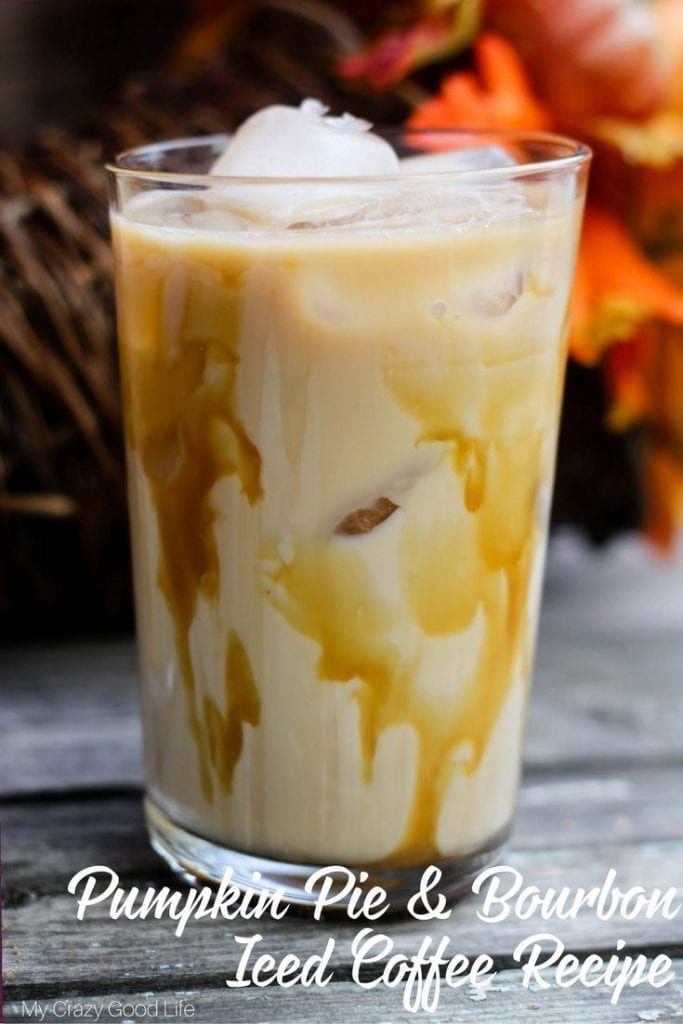 This Bourbon & Pumpkin Pie Iced Coffee is the perfect drink for fall! Served it iced or warm for those chilly fall evenings. It's the perfect amount of pumpkin! 