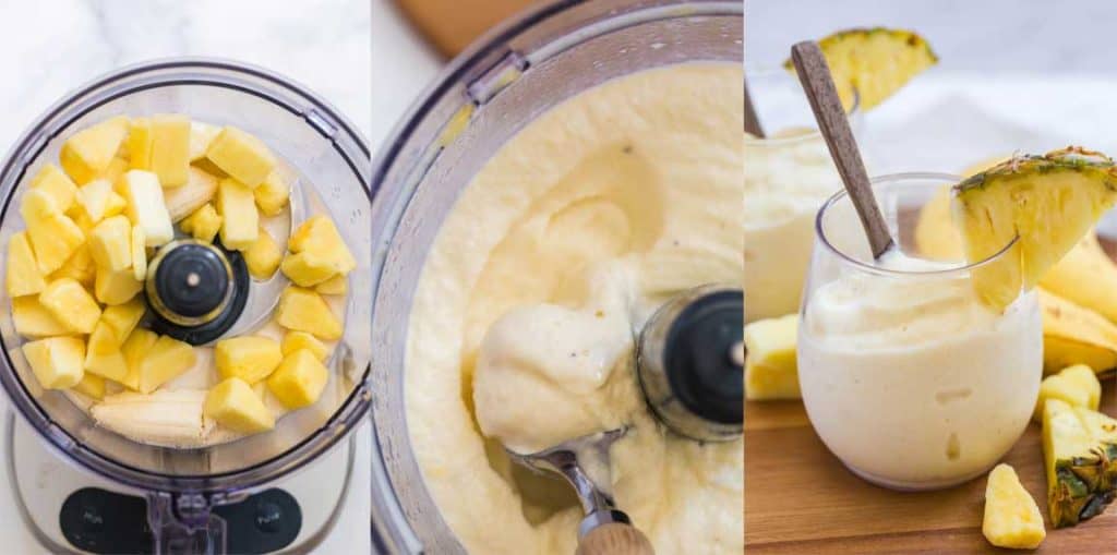 collage of images showing how to make healthy dole whip recipe
