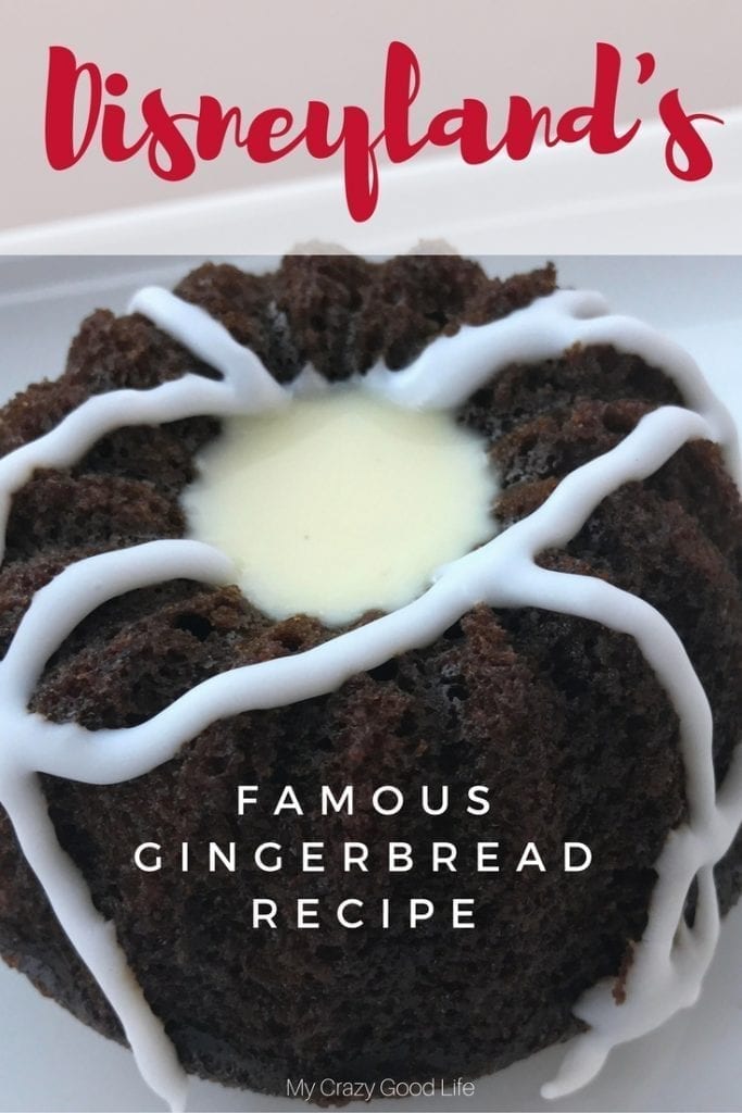 Image of gingerbread bundt cake with cream filling. Cake has cream drizzle on top.